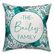 Teal Florals 18x18 Personalized Indoor / Outdoor Pillow