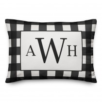 Black and White Monogram Buffalo Check 14x20 Personalized Indoor / Outdoor Pillow
