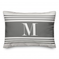 Gray Stripes Monogram 14x20 Personalized Indoor / Outdoor Pillow