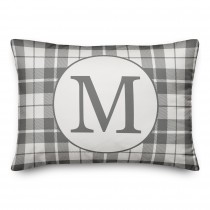 Gray Plaid Monogram 14x20 Personalized Indoor / Outdoor Pillow