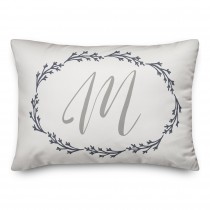 Gray Wreath Monogram 14x20 Personalized Indoor / Outdoor Pillow