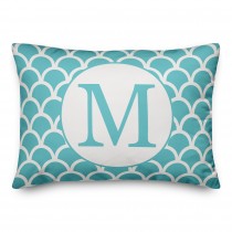 Teal Scallop Pattern Monogram 14x20 Personalized Indoor / Outdoor Pillow