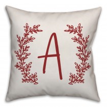 Red Leaf Wreath Monogram 18x18 Personalized Indoor / Outdoor Pillow