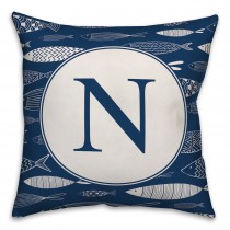 Blue Fish Pattern Monogram 18x18 Personalized Indoor / Outdoor Pillow