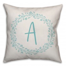 Teal Wreath Monogram 18x18 Personalized Indoor / Outdoor Pillow