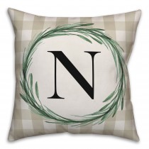 Tan and White Buffalo Check Monogram 18x18 Personalized Indoor / Outdoor Pillow