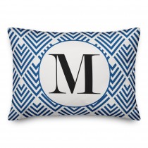 Blue Geo Pattern Monogram 14x20 Personalized Indoor / Outdoor Pillow