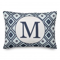 Blue Diamond Pattern Monogram 14x20 Personalized Indoor / Outdoor Pillow