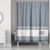 Slate Stripes Monogram 71x74 Personalized Shower Curtain