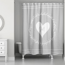 White Heart Monogram 71x74 Personalized Shower Curtain