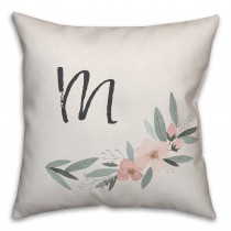 Simple Floral Monogram 18x18 Personalized Spun Poly Pillow