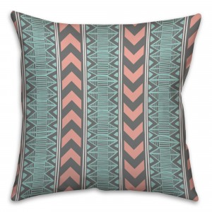 Coral and Mint Boho Tribal Throw Pillow