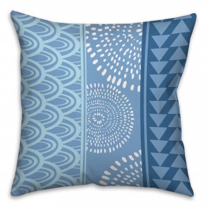Blue and White Boho Tribal Throw Pillow