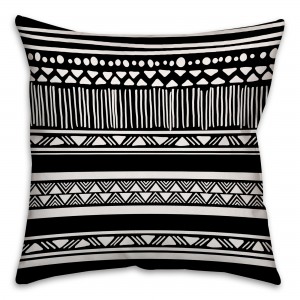 Black and White Boho Tribal Throw Pillow