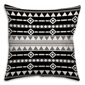 Black and White Gray Accent Boho Tribal Throw Pillow 