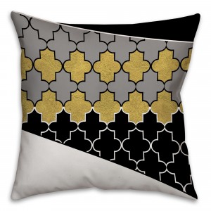 Gold and Black Quatrefoil Pattern Throw Pillow