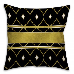 Gold and Black Diamond Pattern Throw Pillow