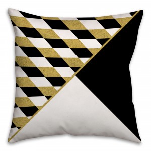 Gold and Black Diamond Triangle Pattern Throw Pillow