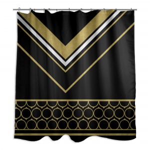 Black And Gold Chic With Rings 71x74 Shower Curtain