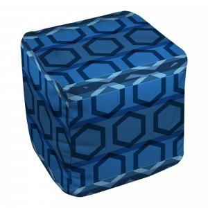 Navy Hexagon Printed In Layers 18x18x18 Ottoman
