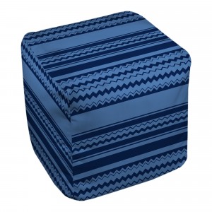 Blue Navy Waves Of Chevron 18x18x18 Ottoman