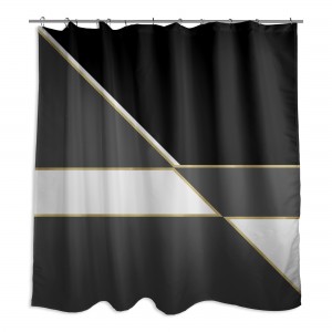 Black And White with Gold Color Blocking 71x74 Shower Curtain