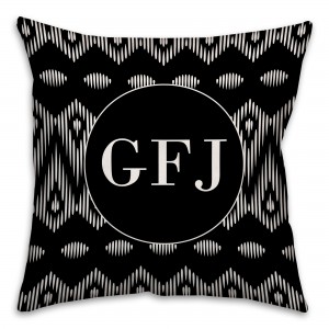 Black and White Boho Tribal Custom 16x16 Monogram Spun Polyester Throw Pillow