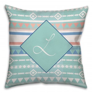 Mint and Coral Boho Tribal Custom 16x16 Monogram Spun Polyester Throw Pillow