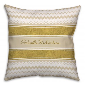 Chevron and Gold Ribbon Custom 18x18 Monogram Spun Polyester Throw Pillow