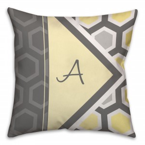 Geometric Hexagon 16x16 Monogram Spun Polyester Throw Pillow 