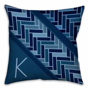 Navy Tiled Pattern 16x16 Monogram Spun Polyester Throw Pillow