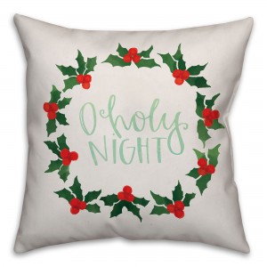 Watercolor Wreathe Holy Night Throw Pillow