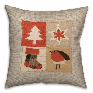 Stitched Christmas Patches Throw Pillow
