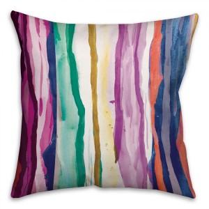 Rainbow Watercolor Drippy Lines Spun Polyester Throw Pillow