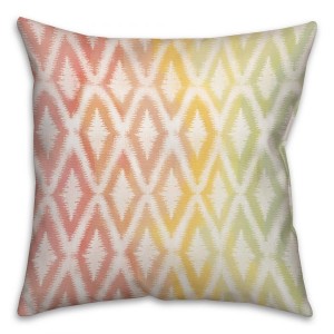 Pink and Yellow Watercolor Ikat Spun Polyester Throw Pillow