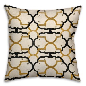 Gold And Cream Quatrefoil Spun Polyester Throw Pillow