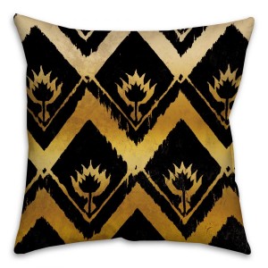 Ikat Black Gold Spun Polyester Throw Pillow