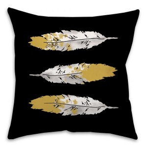 Black And Gold Feathers Spun Polyester Throw Pillow
