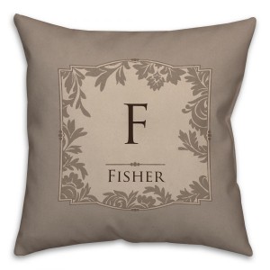 Floral Damask Monogram Spun Polyester Throw Pillow -18x18