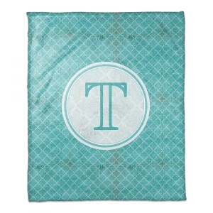 Teal Quatrefoil Personalized Monogram Coral Fleece Blanket – 50”x60”