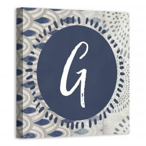 Navy Monogram 12x12 Personalized Canvas Wall Art