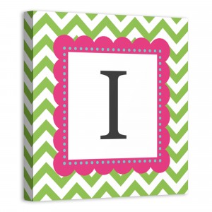 Green And Pink Chevron Monogram 12x12 Personalized Canvas Wall Art