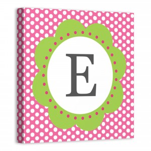 Pink Dots Monogram 12x12 Personalized Canvas Wall Art