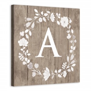 Floral Letter Monogram 16x16 Personalized Canvas Wall Art