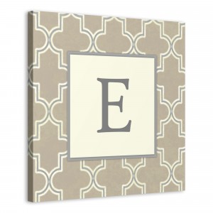 Greige Monogram Painted Pattern 20x20 Personalized Canvas Wall Art