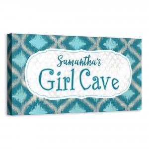 Blue Ikat Girl Cave 20x10 Personalized Canvas Wall Art