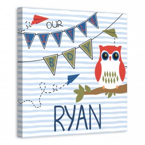 Our Little Owl Boy 16x16 Personalized Canvas Wall Art 