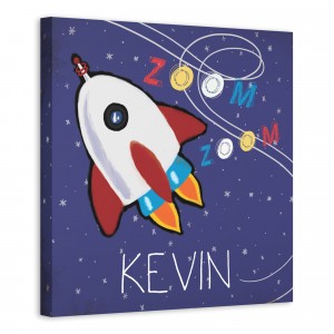 Zoom Zoom Spaceship 16x16 Personalized Canvas Wall Art 