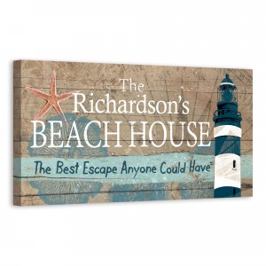 Beach House Escape Sign 20x10 Personalized Canvas Wall Art 