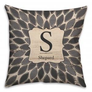Gray Leaf Monogram Spun Polyester Throw Pillow - 16x16